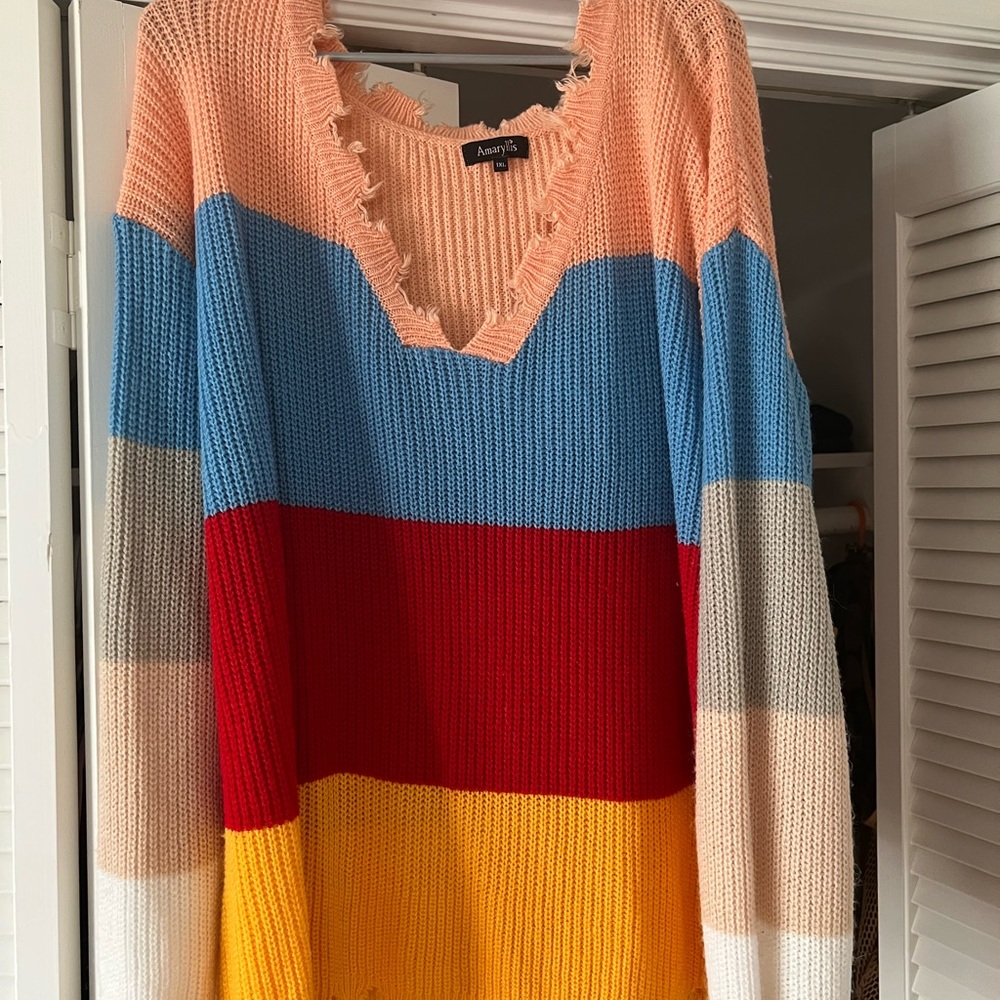 ADORABLE Distressed Oversized Colorblock Sweater